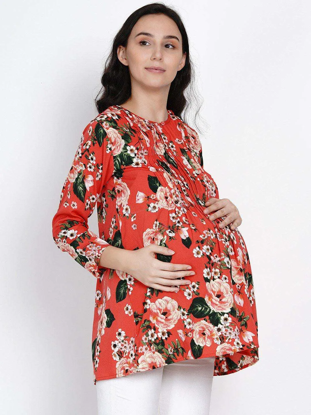 Red Crepe Maternity and Pregnancy Top