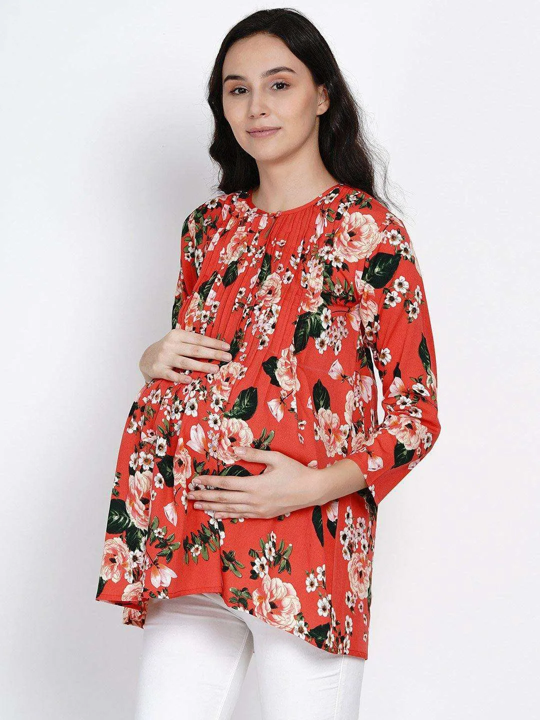 Red Crepe Maternity and Pregnancy Top