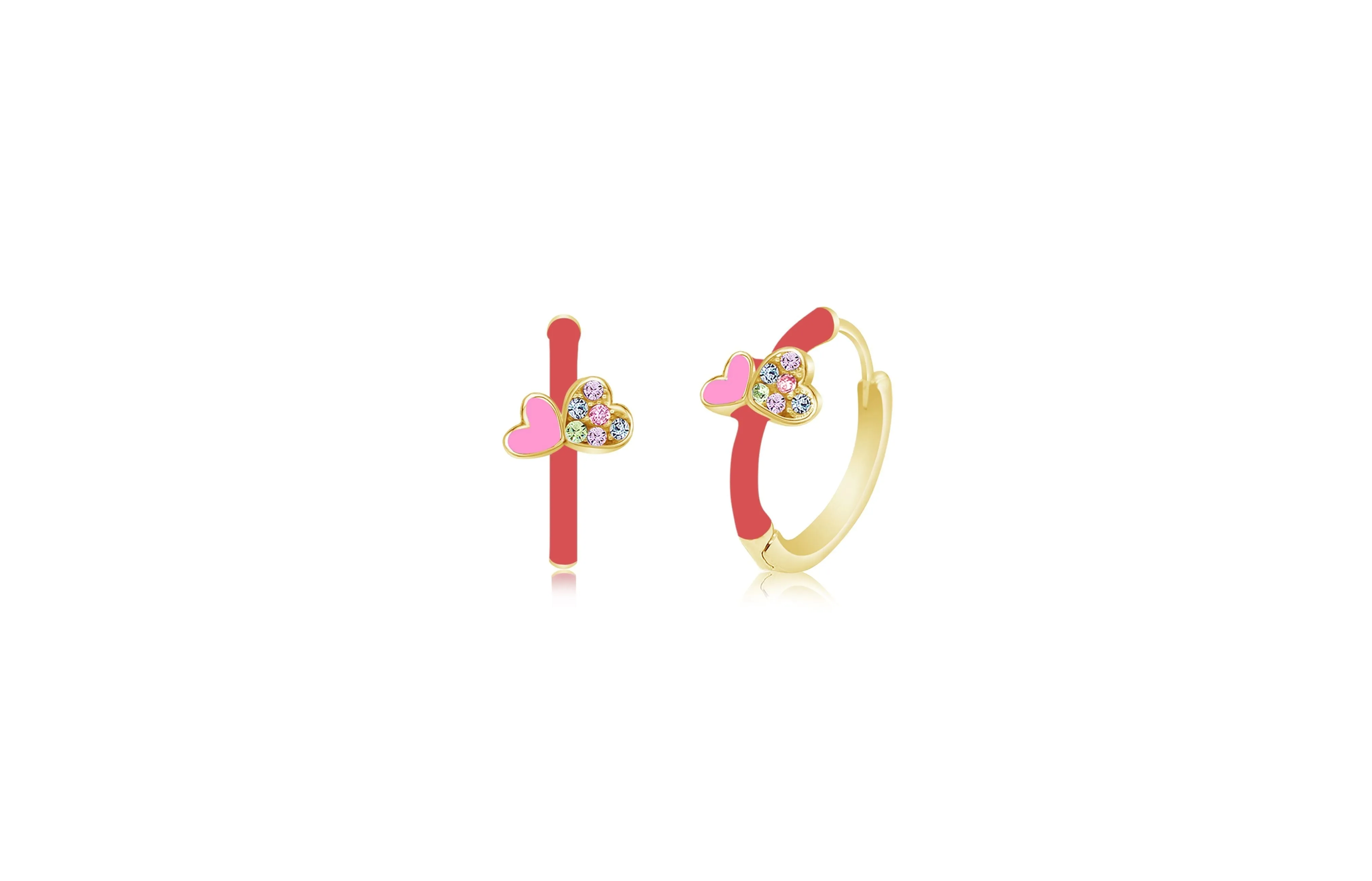 Red Round Pink Heart Multi-color Crystal Yellow Gold Plating Girl's Leverback Earring