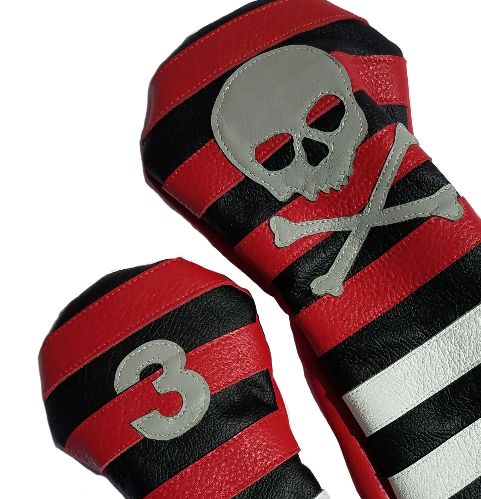 Red Rugby Stripe with Skull & Bones Pair of Headcovers