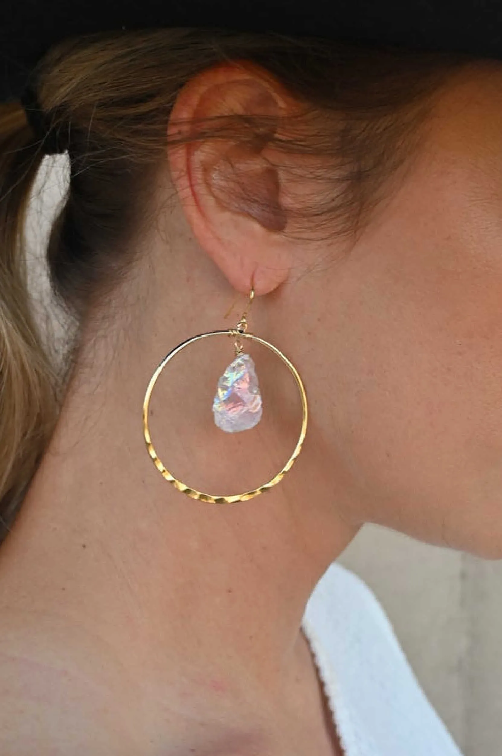 She Brings The Joy Aura Quartz Gold Hoop Earrings