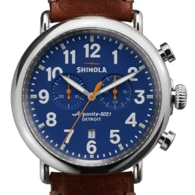 Shinola 47mm Gents Runwell Royal Blue Dial Brown Leather Watch  S0110000047