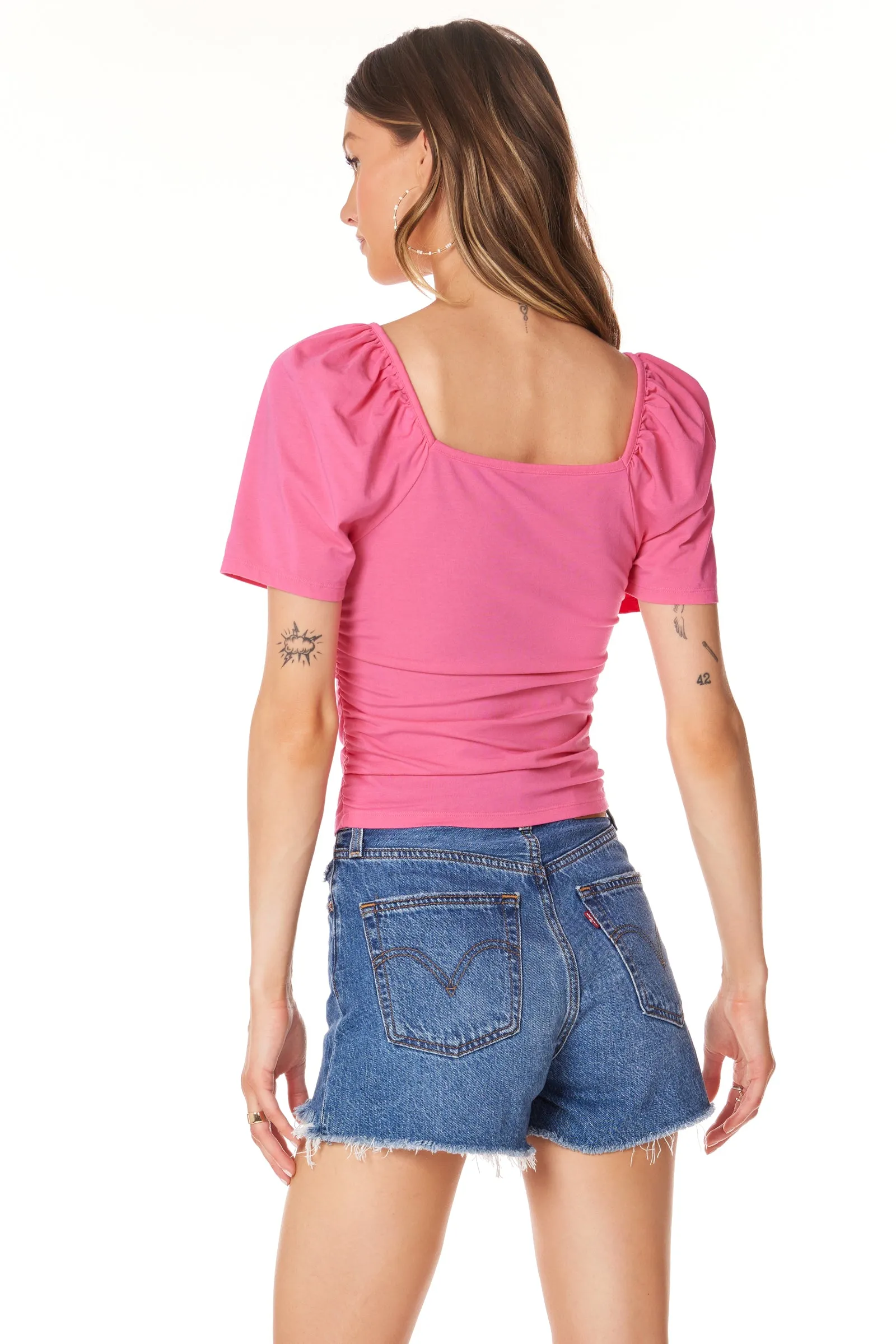 SHIRRED SHORT SLEEVE TOP