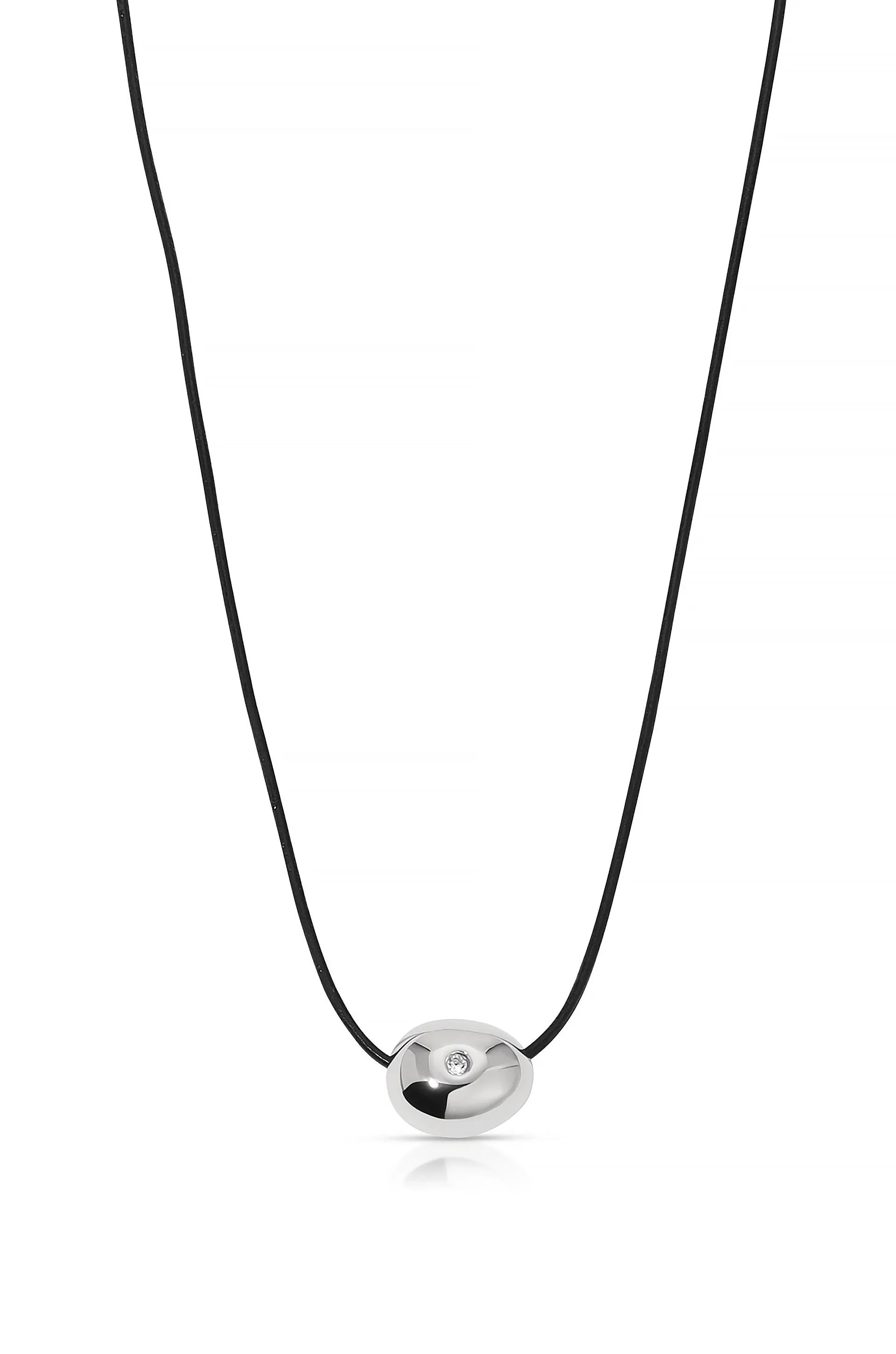 Single Crystal Polished Pebble Leather Pendant Necklace