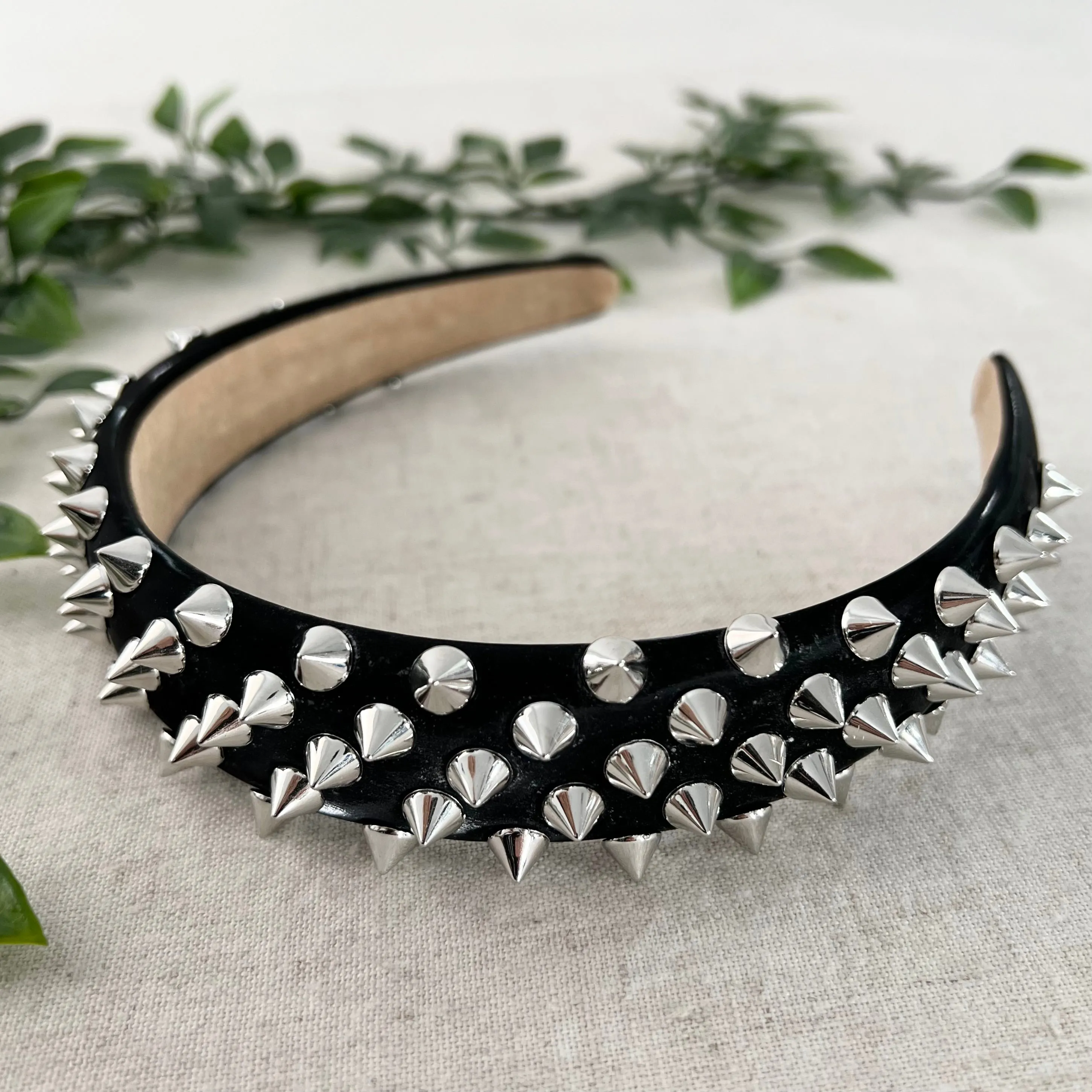 Spike Faux Leather Headband - Black