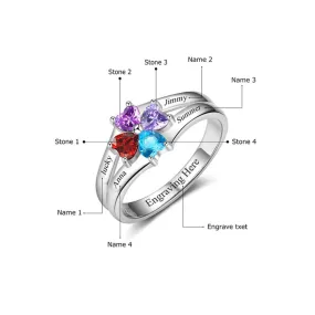 Sterling Silver Custom 4 Name Engraved Rings for Women