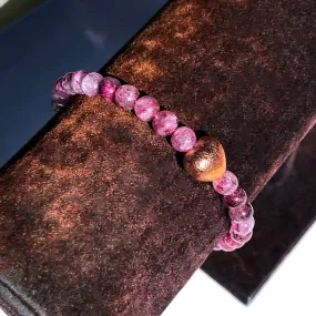 Strawberry Quartz and Copper Heart Bracelet