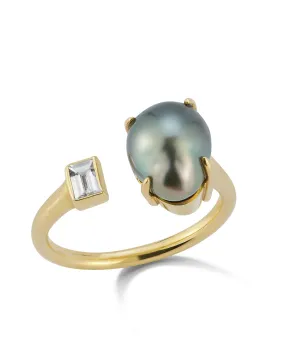 Tahitian Pearl and Diamond Toi et Moi Ring