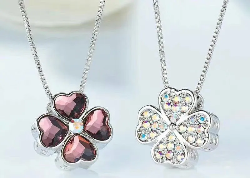 The Double-faced Clover rose Swarovski crystal necklace