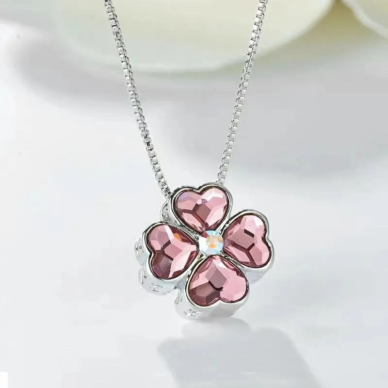 The Double-faced Clover rose Swarovski crystal necklace