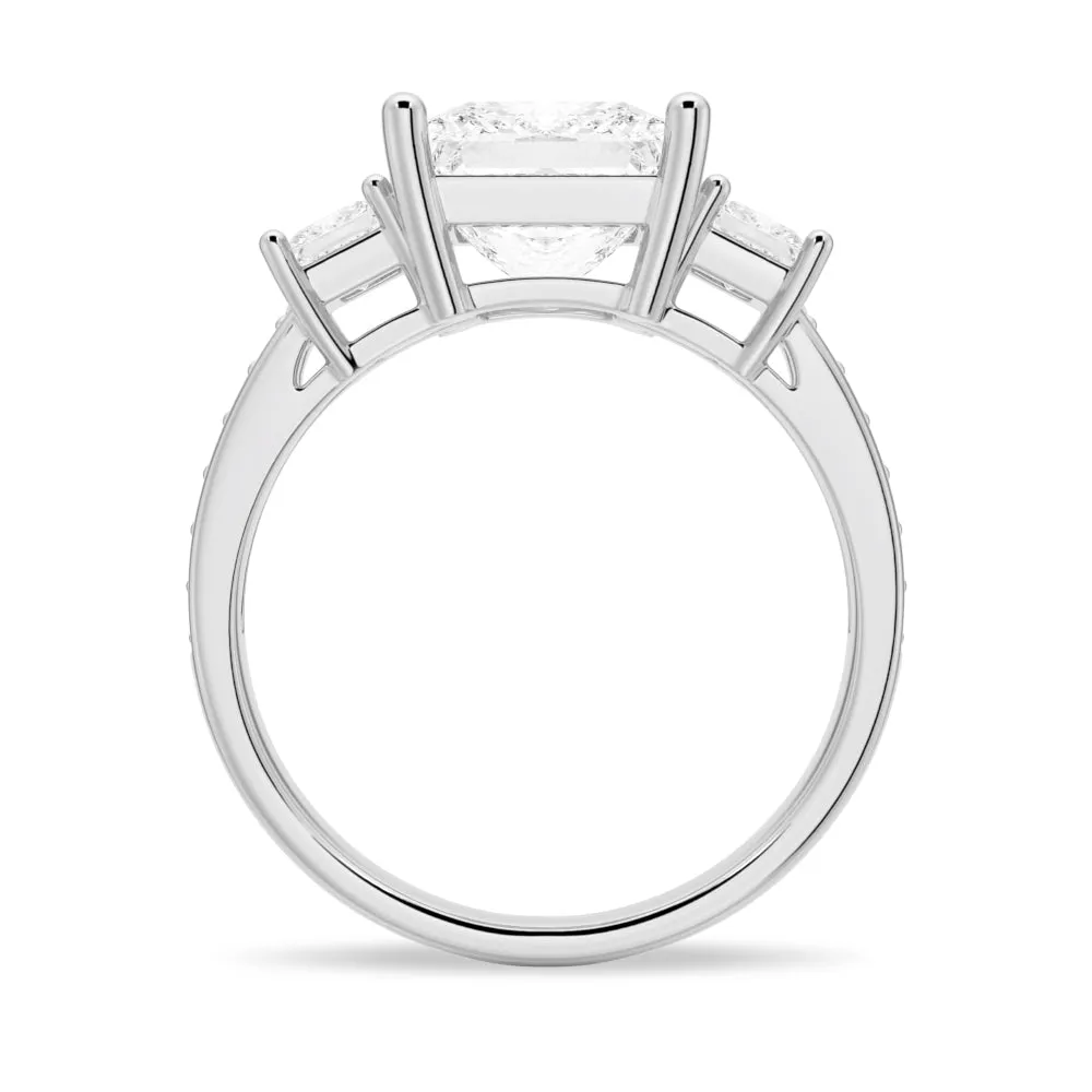 Three Stone Princess Shaped Moissanite Bridal Set in Sterling Silver