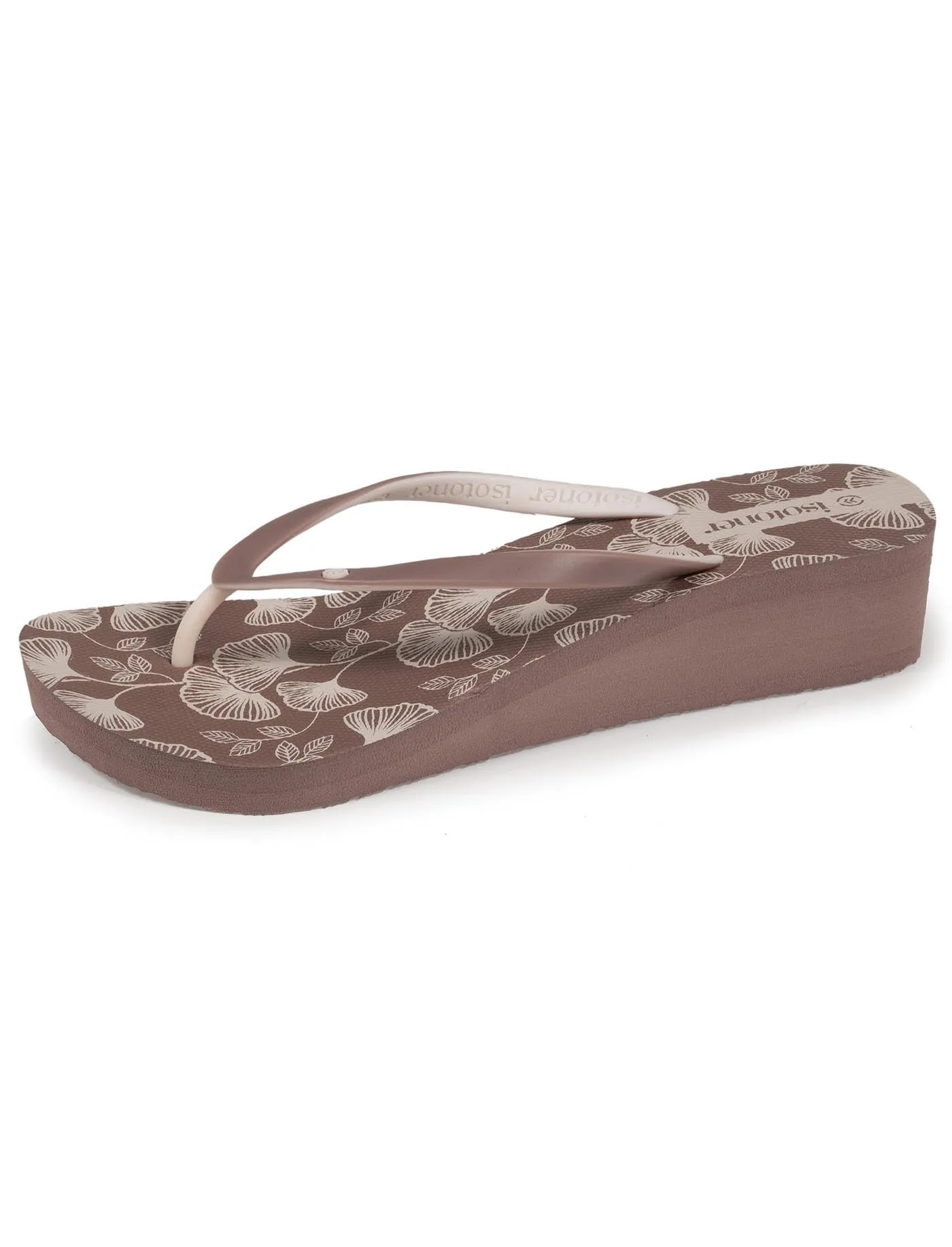 Tongs Femme talon imprimé floral Taupe