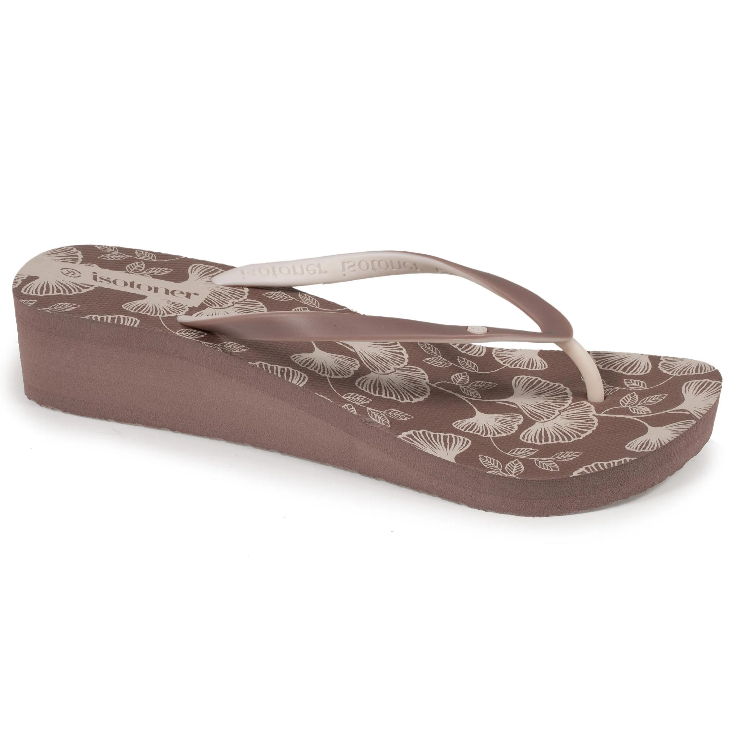 Tongs Femme talon imprimé floral Taupe