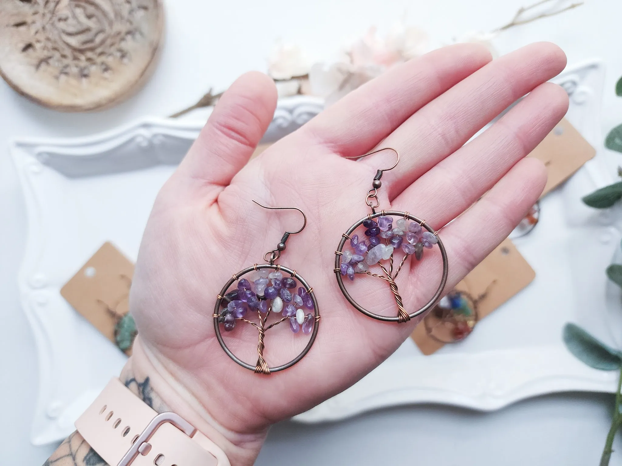 Tree of Life Drop Earrings || Bronze