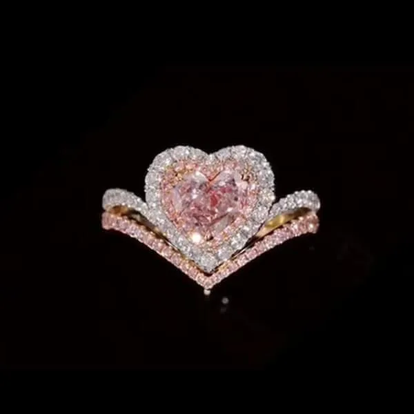 Two Tone Halo Heart Cut Crown Engagement Ring