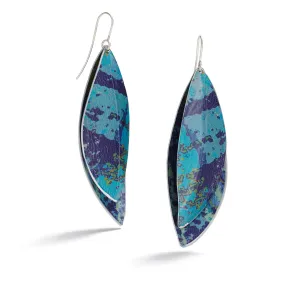 Very Long Blue Leaf Earrings