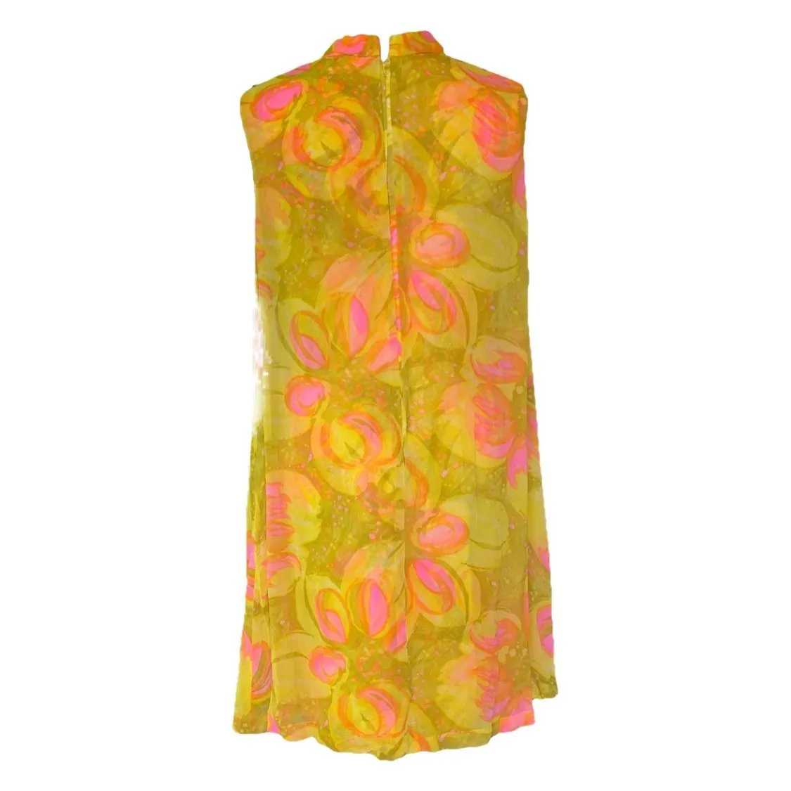 Vintage 1960s Chiffon GoGo Dress by Glenbrooke in a Yellow, Orange and Pink Floral Design.