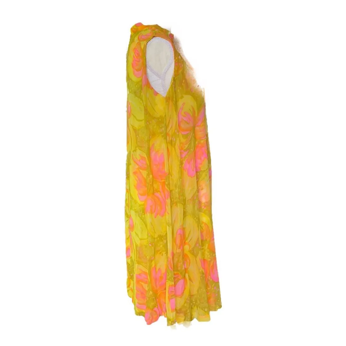 Vintage 1960s Chiffon GoGo Dress by Glenbrooke in a Yellow, Orange and Pink Floral Design.