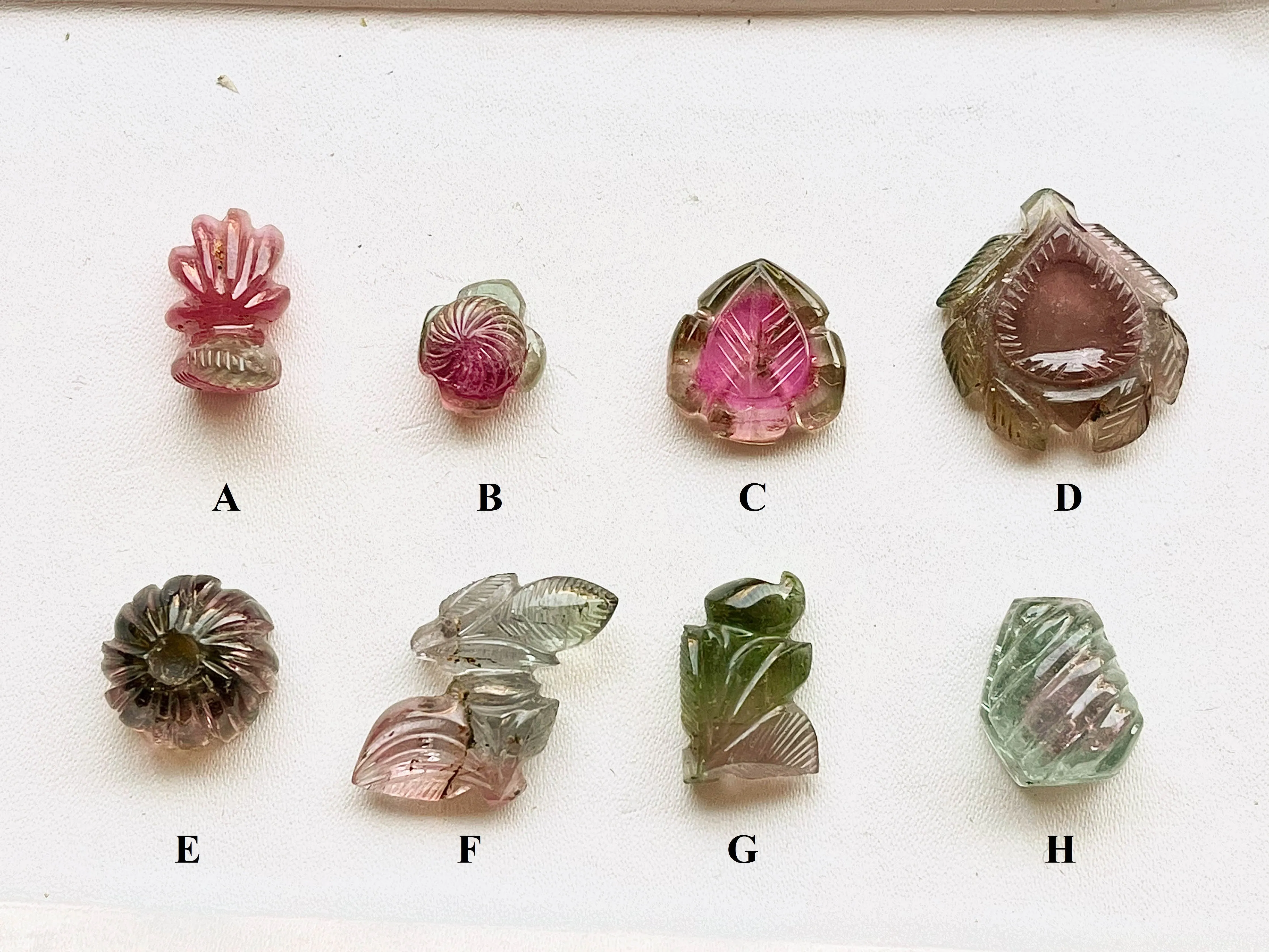 Watermelon Tourmaline Carvings Set 24