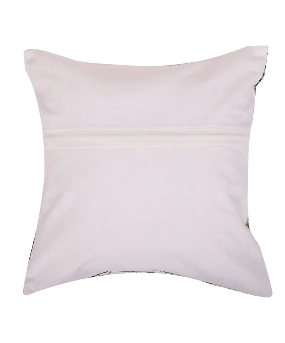 White green handblock kanthastitch cotton cushion cover