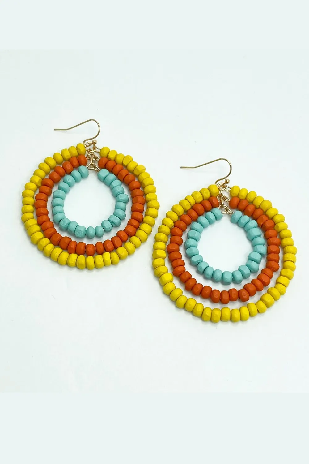 Yellow Orange & Turquoise Beaded Earrings